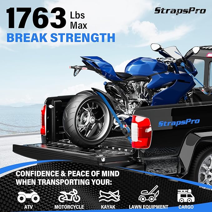Retractable Ratchet Straps, 1763lb Break Strength Blue Self Retracting Ratchet Straps Heavy Duty with Soft Loops, 1'' x 10FT Auto Tie Down Straps Easy Retract for Motorcycle, Truck, Cargo, 4 Pack