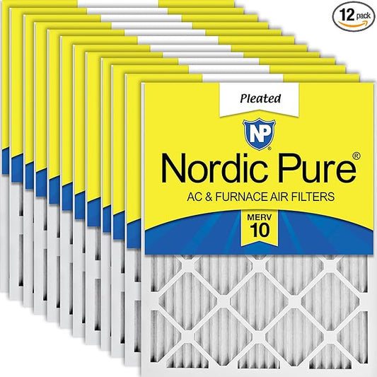 Nordic Pure 18x18x1 (Actual Size: 17 3/4 x 17 3/4 x 3/4) Pleated MERV 10 Air Filters 12 Pack