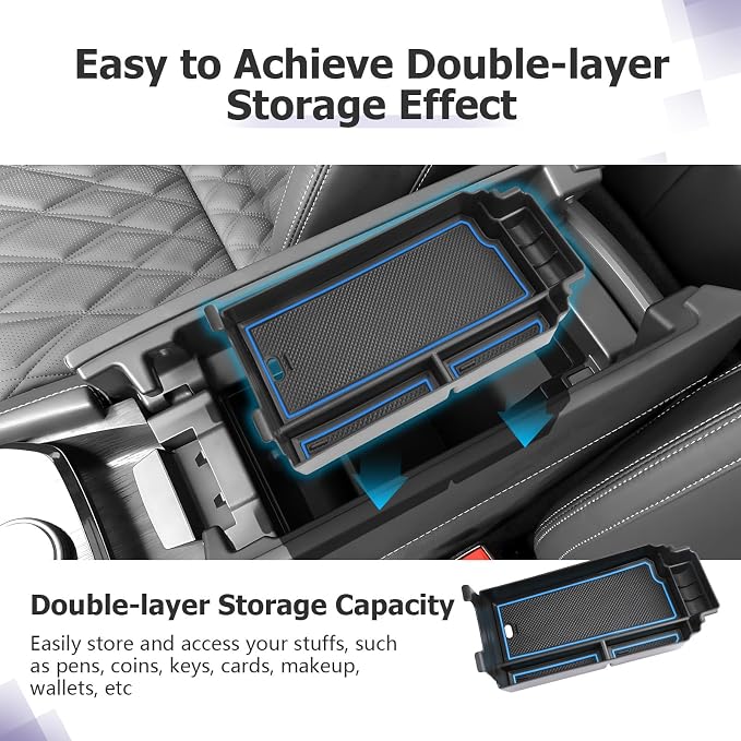 LUWU 2025 2026 Rogue Center Console Organizer for 2021 2022 2023 2024 2025 2026 N issan Rogue Accessories Armrest Console Storage Box Insert Tray ABS Material Blue-trim
