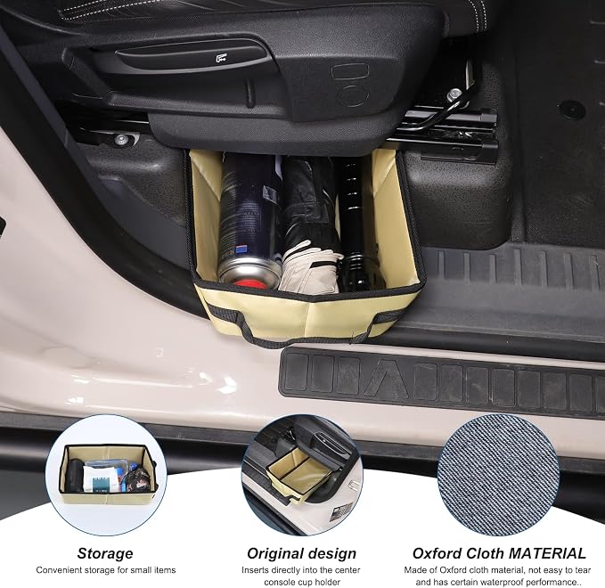Under Seat Storage Box Tray Compatible with Ineos Grenadier 2020-2025, Customized Oxford Cloth Driver Passenger Underseat Hidden Organizer Tool Box Organizer with Anti-slip and Handle (Beige)