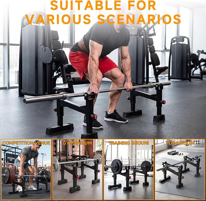 SYNTECSO Deadlift Jack Barbell Stand - Heavy Duty Barbell Jack Deadlift - Adjustable Deadlift Platform for Home Gym Weightlifting Easily Load 880 Lbs