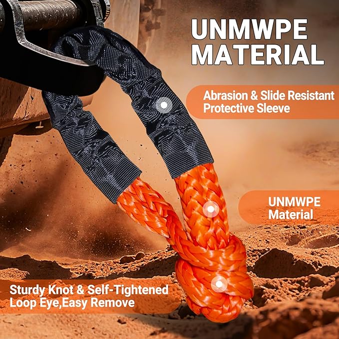Synthetic Soft Shackle Rope 1/2 x 22 Inch Orange Recovery Tow Shackles with Red Snatch Recovery Ring 56,000lbs Breaking Strength Offroad Soft Shackle Recovery Kit for Off-Road ATV UTV Vehicles