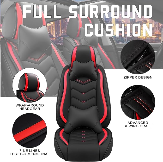 CTDS Car Seat Covers for Chevy Equinox 2005-2026, Stylish Sport Seat Cover, Premium Nappa Leather Car Seat Cover. Automobile Seat Covers Sets.(Luxury 2 Seats/Black Red)