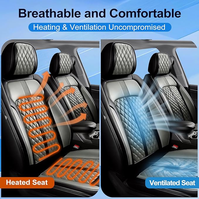 Fit XTS Car Seat Covers for Cadillac XTS 2013-2019, Premium Full Coverage Leather, Airbag Compatible & Scratch-Resistant, Waterproof & All Weather Seat Protector, Full Set Black+Gray
