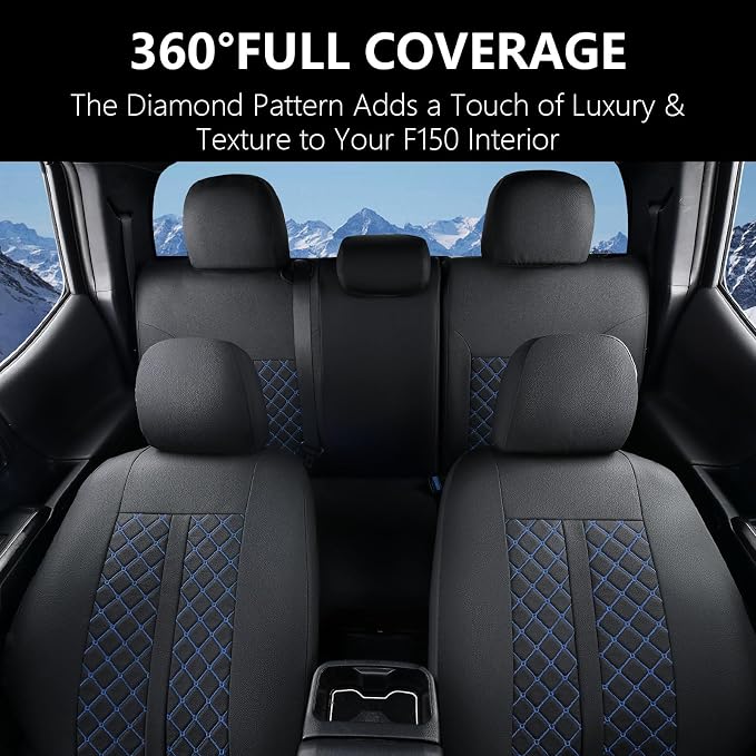 Truckiipa Seat Covers for Tacoma Full Set Leather Truck Seat Covers Waterproof Car Seat Cover Cushion Custom Fit for 2005-2015 Toyota Tacoma Double Crew Cab, Full Set, Black&Blue