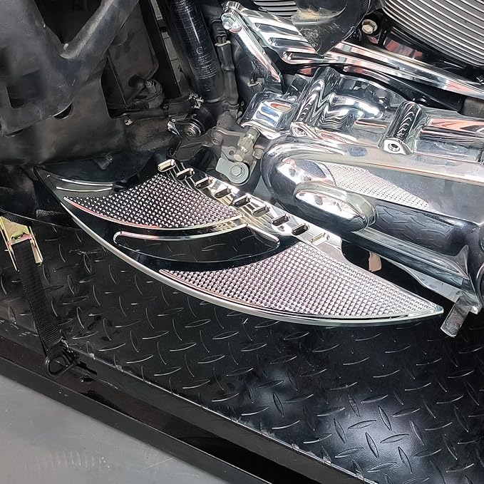 Motorcycle Floorboards CNC Tomahawk Footboards Footpegs Fit for Harley Touring Electra Street Glide Road Glide Softail Dyna (Driver Floorboards(Chrome))