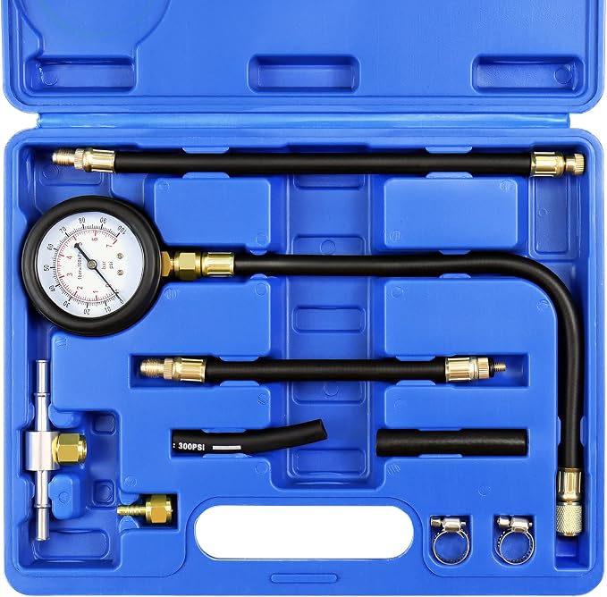 JIFETOR Fuel Injection Pump Pressure Tester Gauge Kit, Car Gasoline Gas Fuel Oil Injector Test Manometer Tool Set 0-100PSI, Universal for Auto Truck SUV Motorcycle ATV RV