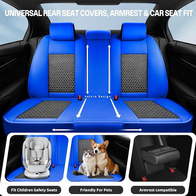 Fit Rogue Ice Silk Cooling Car Seat Covers for Nissan Rogue 2015-2025 2026, Breathable Seat Protector, Anti-Slip & Scratch-Resistant，Sweatproof Auto Cushion Covers（5 Seats, Blue）