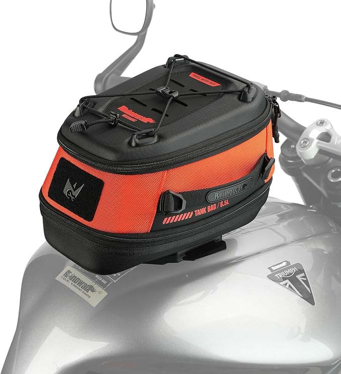 Rhinowalk Motorcycle Tank Bag Magnetic Quick Release 5-6.5L Expandable Capacity Motorbike Storage Bag Backpack with Rain Cover (Orange)