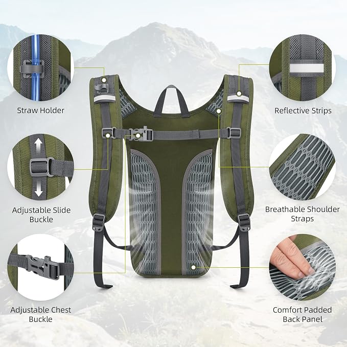 Maelstrom Tactical Hydration Backpack,Water Pack with 2L Water Bladder | BPA-free,MOLLE Compatibility,lightweight,insulated layer, Breathable back panel and shoulder,for running/hunting/cycling