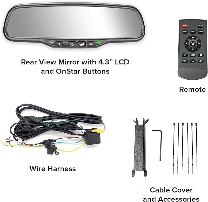 Master Tailgaters 10.5" OEM Rear View Mirror with 4.3" LCD Screen + OnStar Buttons for Existing Wiring | Rearview Universal Fit | Auto Adjusting Brightness LCD | Anti Glare | Full Mirror Replacement