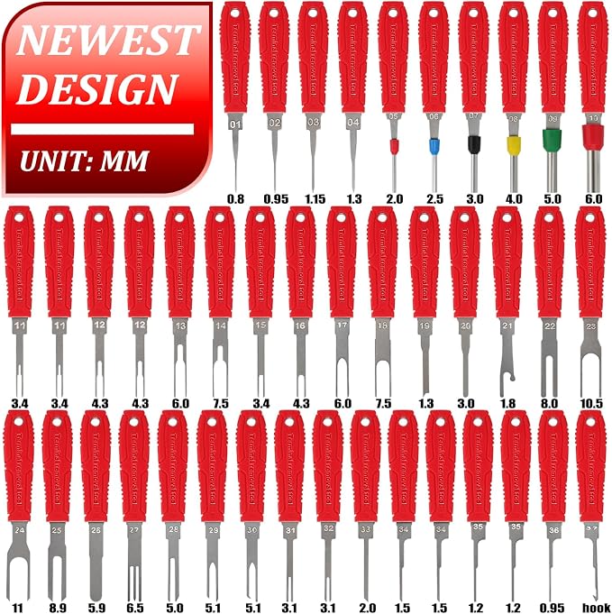 Terminal Removal Tool Kit - 41pcs Electrical Pin Removal Tools Automotive Depinning Tool Kit with Blow-Molded Case for Most Connector, Red