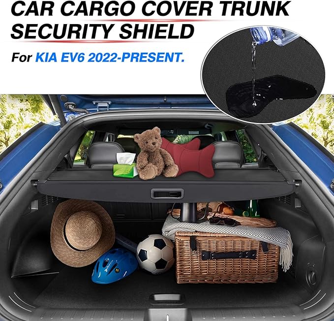 Powerty Cargo Cover for Kia EV6 2022-2025 2026 Trunk Cover Retractable Trunk Shielding Shade EV6 Accessories Cargo Luggage Cover Black