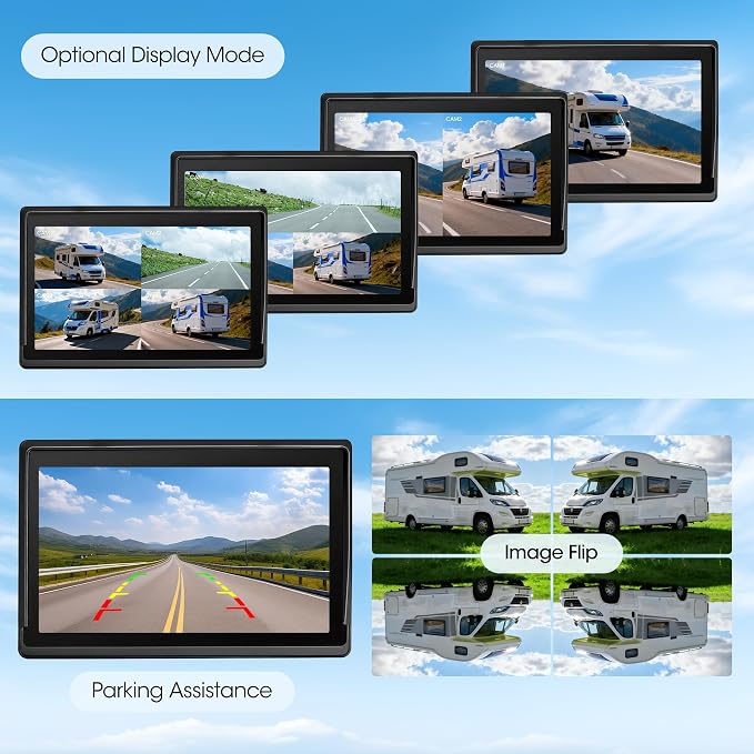 3 Solar Magnetic Wireless Camera System, 7" IPS Touchscreen with DVR, 3x9600mAh Rechargeable Side View & Rear View Cameras, IP69K Waterproof & IR Night Vision for Trailer Truck Camper, AH7-3
