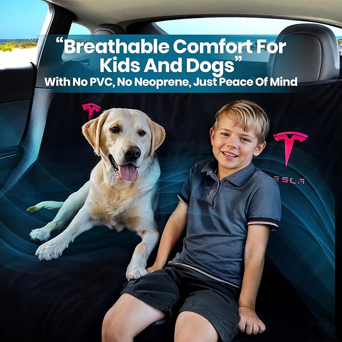 Compatible with Tesla Model Y Juniper/3 Premium Towel Car Rear Seat Cover - Breathable & Waterproof - Machine Washable, Seat Protector for Dog, Pets, Sweat from The Gym (Black)