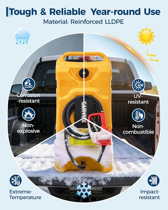 Garvee 16 Gallon Gas Can, Fuel Tank Container with LE Fluid Transfer Manual 10 FT Siphon Pump, Portable Diesel Gas Storage Caddy w/Wheels for Car, ATV, Weeder, Boat, Tractor,Snow Blower,Generator