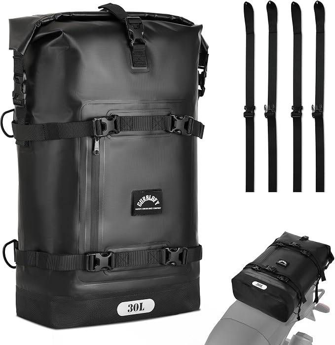 Motorcycle Tail Bag, 30L Waterproof Motorcycle Travel Bag | 2 Size and 3 Color Options Motorcycle Saddle Bag, PVC Luggage Bag, Rear Seat Bag, Classic Black GT-30BL