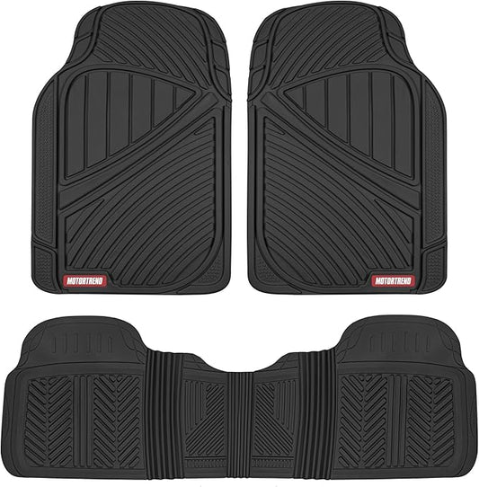 Motor Trend FlexTough Performance All Weather Rubber Car Floor Mats - 3 Piece Floor Mats Automotive Liners for Cars Truck SUV, Heavy-Duty Waterproof (Black)