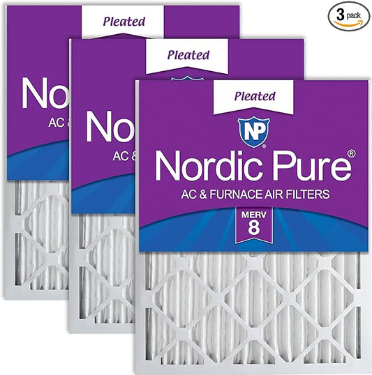 Nordic Pure 14x24x2 (Actual Size: 13 1/2 x 23 1/2 x 1 3/4) Pleated MERV 8 Air Filters 3 Pack