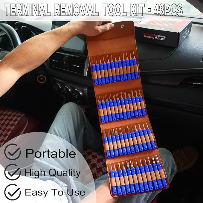 48 Pcs Terminal Removal Tools with Leather Case, Depinning Tool Kit | Connector Pin Removal Tools Depin Tool Terminal Depinning Kit for Automotive, Motorcycle & Electrical Most Connectors