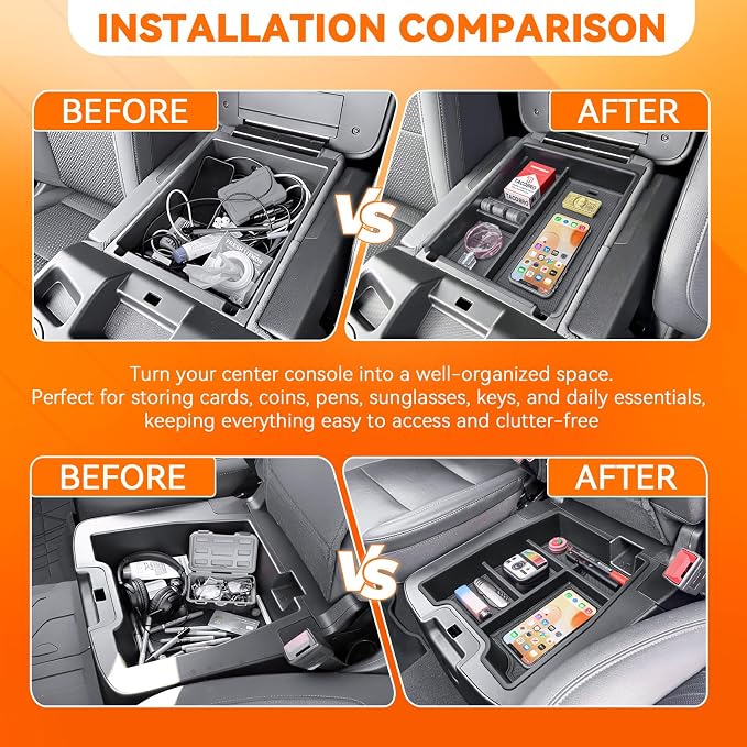 Center Console Tray and Dash Storage TrayCompatible with 2019-2026 Chevy Silverado/GMC Sierra 1500 & 2020-2026 Silverado/Sierra 2500HD 3500HD-(Split-Bench Folding Seat)-3 Pack
