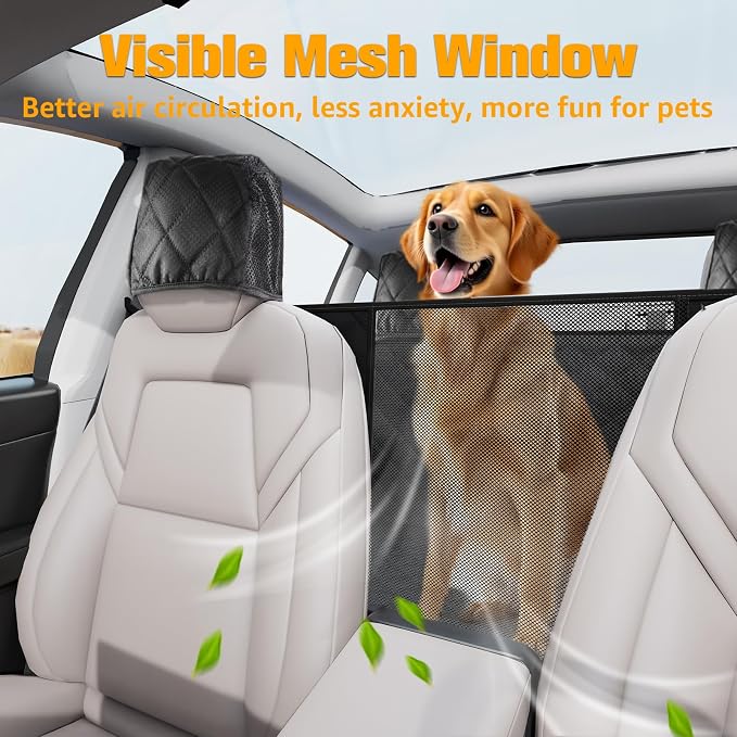PETICON Dog Seat Covers for Tesla Model 3 & Y Back Seat with 2 Pack Door Protectors+Waterproof 6in Memory Foam Dog Car Seat for Small Medium Dogs