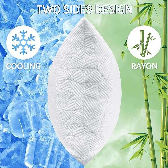 BETU Cooling Pillows Queen Size Set of 4, Shredded Memory Foam Bed Pillows for Sleeping, Adjustable Firm Cool Pillow for Neck Pain and Side Sleeper White