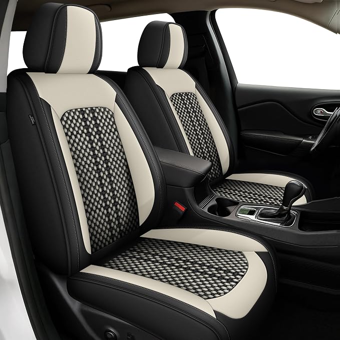 Leather Seat Covers Fit for Jeep Renegade 2015-2023 5 Seats Full Set Black Ice Silk Seat Covers (5 Seat Black&White)
