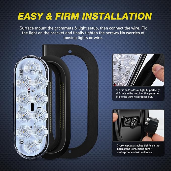 Nilight 6 Inch Oval Trailer Tail Light with Flush Mount Grommets Plugs w/Mounting Brackets 2PCS White Waterproof Reverse Back Up Lights for RV Truck