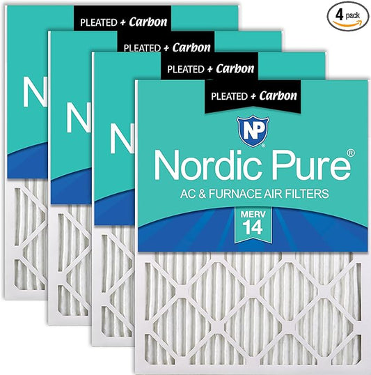 Nordic Pure 18x18x1 (Actual Size: 17 3/4 x 17 3/4 x 3/4) Pleated Air Filters MERV 14 Plus Carbon 4 Pack
