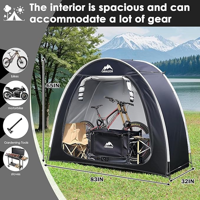 Bike Cover Storage Tent, Outdoor Portable Storage Tent, 210D Oxford Fabric PU4000 Waterproof for 2-3 Bikes, Suitable for Storing Bicycles,Motorcycles,Garden Tools,Lawn Mower,Various Tools