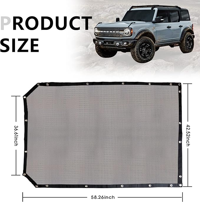 sukemichi Sunshade for Ford Bronco,Mesh Sun Shade Bikini Top Cover Bimini Top for Ford Bronco Accessories 2021 2022 2023 2024 2025 2026 4 Door - Blocks UV, Wind, Noise (Grey)