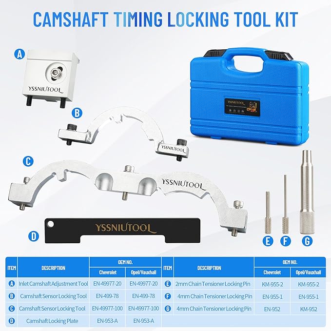 Turbo Engine Timing Tool Kit for Vauxhall Opel Chevy Chevrolet Aveo Cruze 1.0 1.2 1.4, Camshaft Holding Locking Engine Camshaft Alignment Tool set for 2009 to 2020 1.0 1.2 1.4L Chevrolet (Silver)