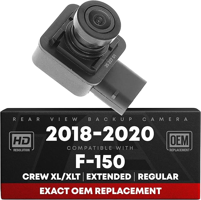 Rear View Backup Camera, Reverse Park Assist - Compatible with 2018-2020 Ford F-150 Crew Cab, Extended Cab, Regular Cab - with Trailer Hook-Up Lamp - OEM JL3Z19G490M, FO1960166