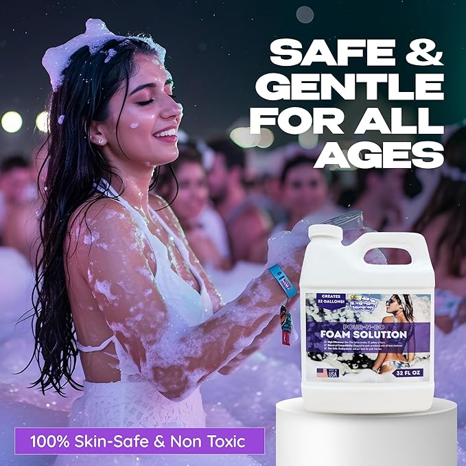 Foam Solution – Makes Up to 20 Gallons of Water – Ultra Concentrated, Non-Toxic & Hypoallergenic – Compatible with All Foam Machines for Parties & Events (20 Gallons)