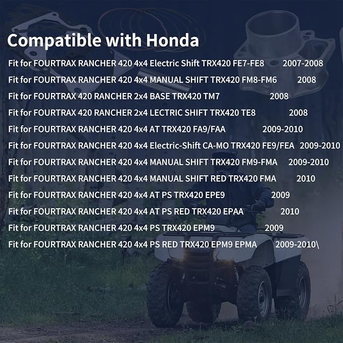 Cylinder Piston Ring Kit for Honda Fourtrax Rancher 420 2007-2010 | 86.5mm Bore, OEM Replacement, Aluminum Alloy, Wear-Resistant, Complete Set For Fourtrax Rancher 420 2x4 2008 4x4 2007-2010