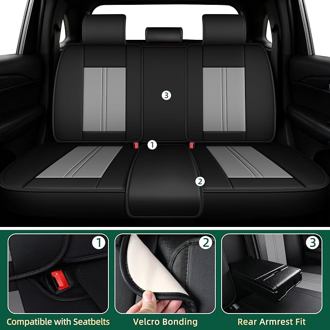Seat Covers Fit for Ford Fusion 2010-2020: Waterproof Faux Leather Car Seat Covers 5 Seats-Full Set Seat Covers(Black&Grey)