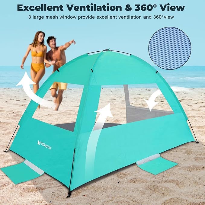 Venustas Beach Tent Sun Shelter for 3/4/6/8 Person, UPF 50+ UV Protection Beach Canopy, Lightweight and Easy Setup Cabana, Portable Shade Tent