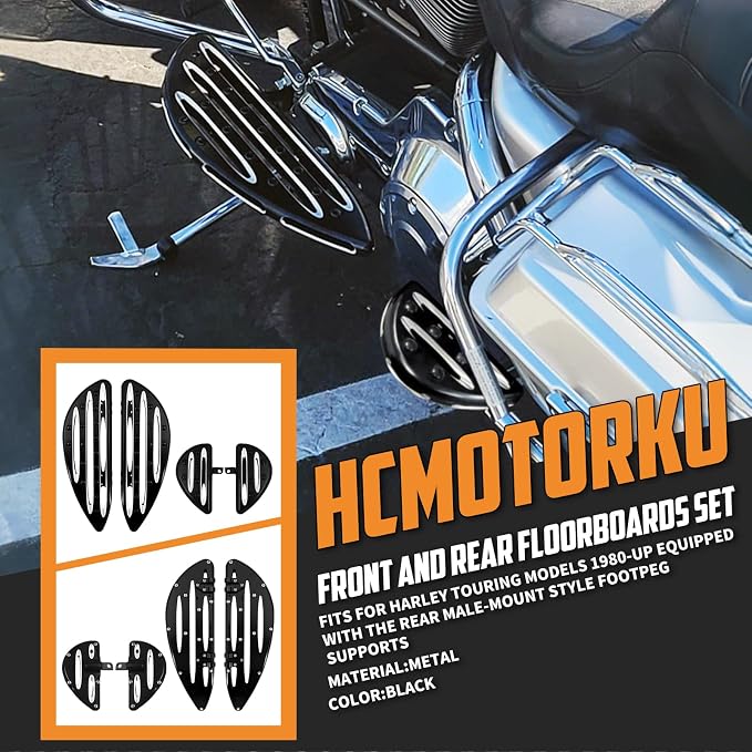 Floorboards Set Driver Passenger Footboards Front Rear Foot Pegs CNC Fit For Harley Touring Road Glide Street Glide Electra Glide Softail Dyna (Black)