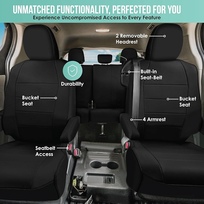 FH Group Custom Fit Car Seat Covers Specifically Made for 2021-2024 Toyota Sienna 7 Seater, Faux Leather Automotive Seat Covers - 2nd Row Black