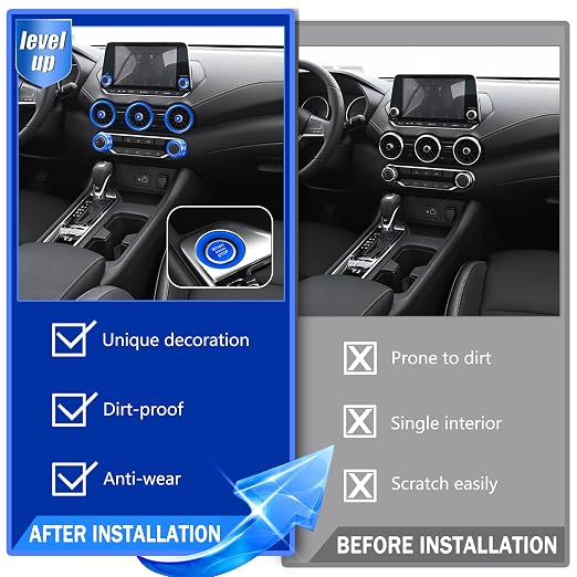 for Nissan Sentra 2025 2024 2020-2023 Accessories Knob Cover Set - Volume Tune Knob Covers, Air Conditioner, Air Vent Outlet Rings/Covers Push Start Stop Button Ring Trim for Sentra, 12Pcs (Blue)