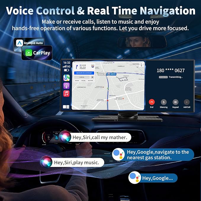 Wireless A-pple Carplay Screen for Car, Largest 11.5'' Carplay & Android Auto Car Stereo Touchscreen with 4K Dash Cam and 1080P Backup Camera,Voice Control/GPS Navigation/Mirror Link/Bluetooth/AUX/FM