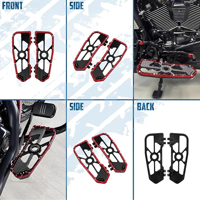 Motorcycle Driver Floorboards Front Footboards Pedal Offroad Rider Foot Pegs Fit for Harley Touring Road King Road Glide Electra Glide Street Glide Softail Dyna (Red Edge)