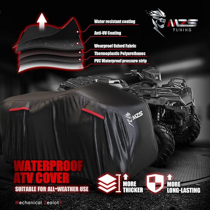 MZS ATV Cover Waterproof Outdoor, 76" 4 Wheeler Cover Storage, Quad Covers Protection Accessories Compatible with TRX400EX TRX250TM TRX250X 400X Wolverine Raptor Bayou Bruin YFZ450 DS250 KVF300 ATC