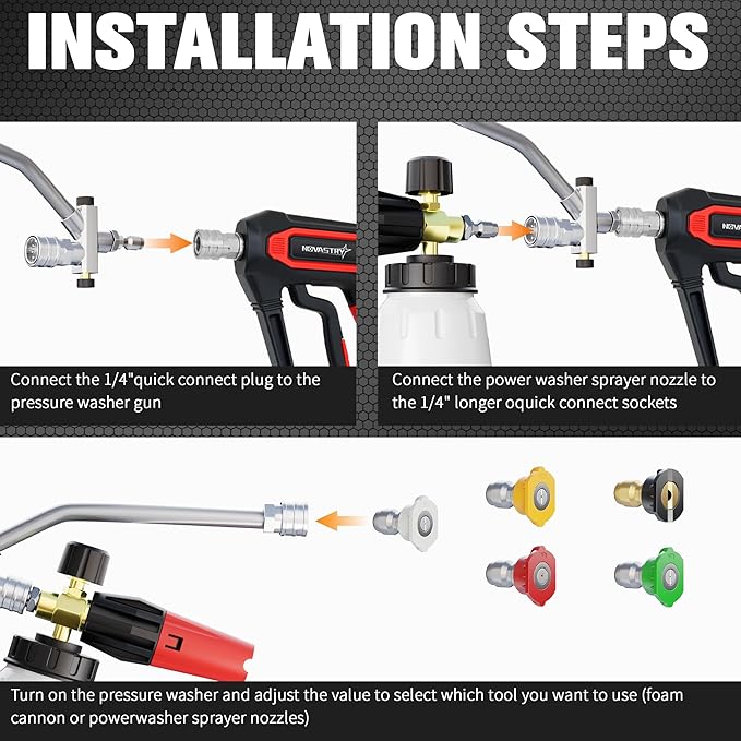 High-Pressure Washer Foam Cannon Accessory, Features a Dual-Connector Design, Includes a 1-Liter Capacity Bottle(0.26 Gallons), 5 Nozzles, and an Extension Rod