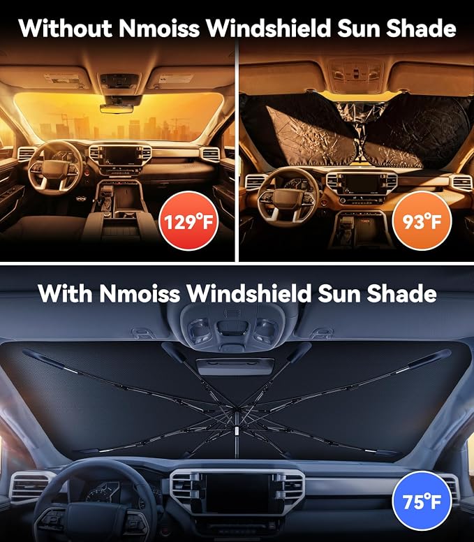 Nmoiss Windshield Sun Shade Umbrella for Toyota Tundra 2007-2026 Accessories, [Vinyl Coating Heat Shield] Protect Car from Sun Rays & Heat Damage Keep Cool and Protect Interior