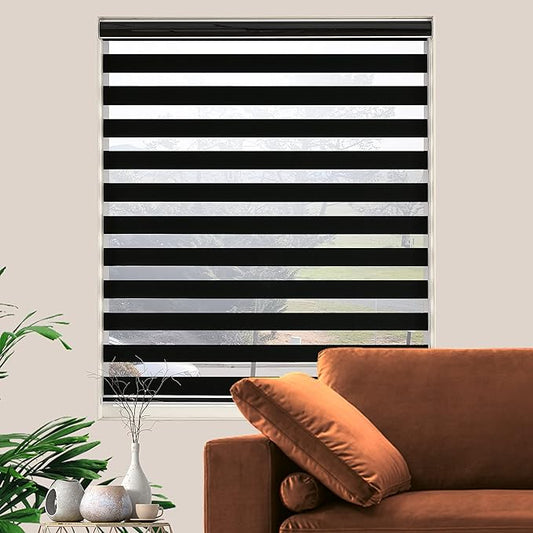 Blackout Zebra Blinds, Dual Layer Free-Stop, Room Darkening Zebra Shades, Blinds for Indoor Windows, Light Filtering Privacy Sheer Shade for Home(21" W X 72" H, Black)