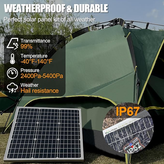 SOLPERK Solar Panel Kit 50W 12V, Waterproof Solar Battery Trickle Charger Maintainer + Smart MPPT Controller + Adjustable Mount Bracket for Boat Car RV Motorcycle(Without Mounting Bracket)