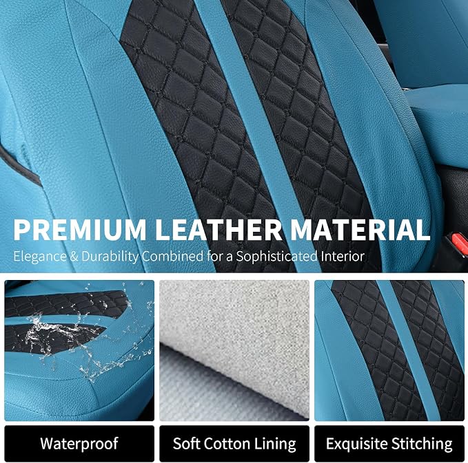 Truckiipa Ford F150 Seat Covers Full Set, Waterproof Automotive Custom Seat Covers for 2015-2026 Ford F150 SuperCrew, 2017-2026 F250 F350 F450 Super Duty Crew Cab, Full Set, Blue&Black