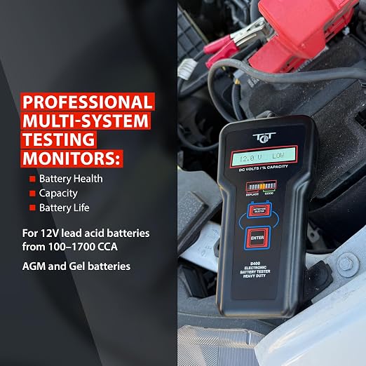 Professional Battery Tester - 12V Automotive Systems, Electronic Load Analyzer - Starter & Alternator Testing, 100–1700 CCA, Digital Voltage Meter, Made in USA, B400 by Tech Professional Service Tools